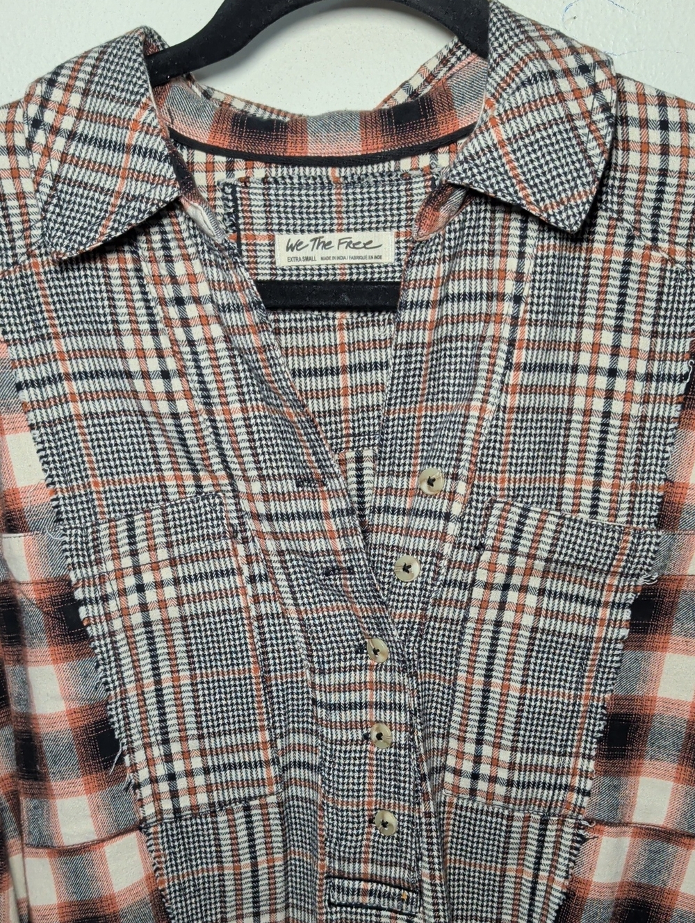 We The Free Wildfire Plaid Top Cream Black Pink Patchwork Women's Size XS - Picture 3 of 6